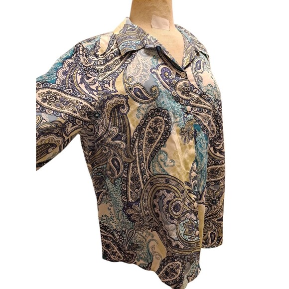 Chico's No Iron Top Shirt Women 3 US XL Button Up Paisley Preppy Classic Office - Picture 11 of 13